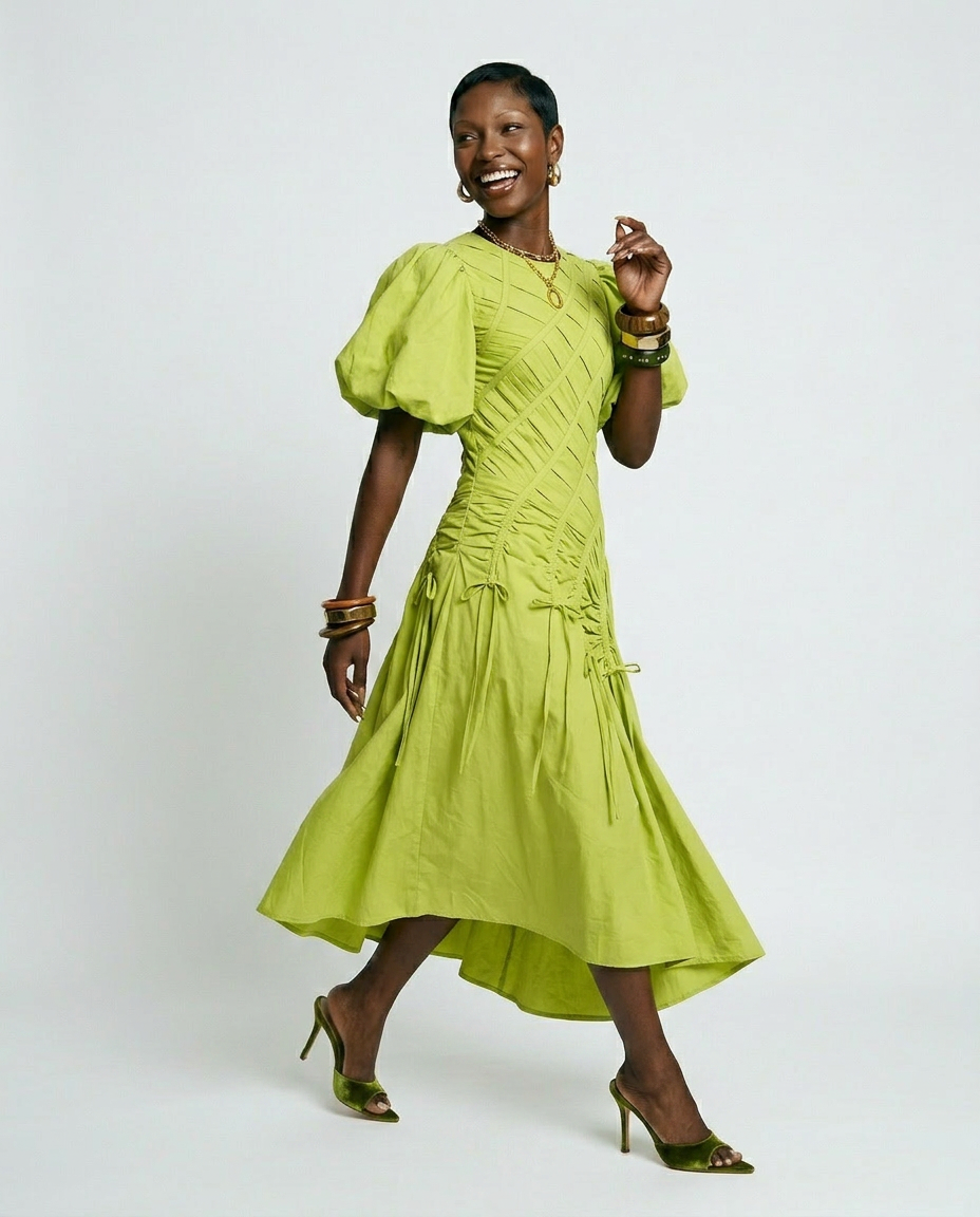 The Phoebe Pleated Puff Sleeve Dress