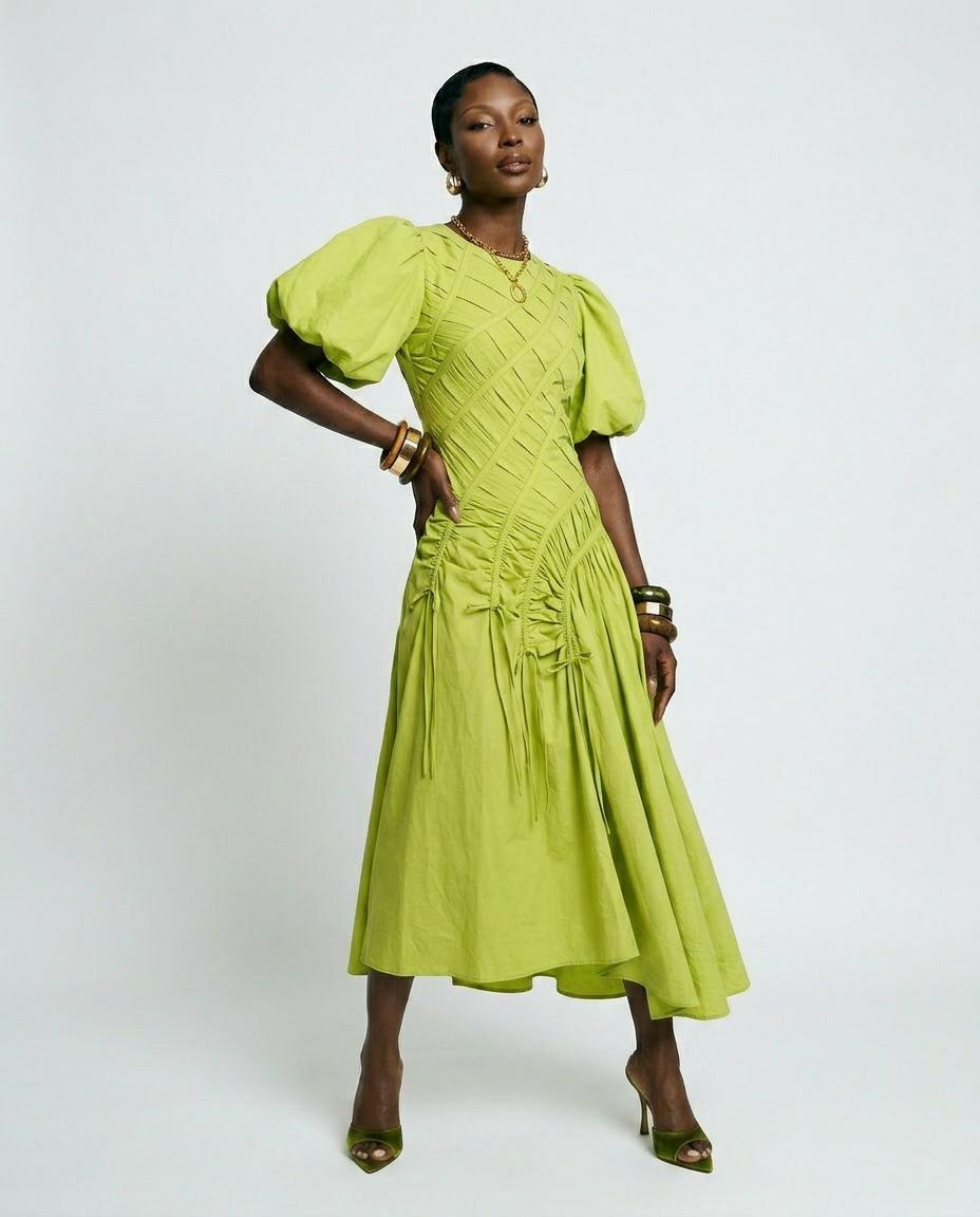 The Phoebe Pleated Puff Sleeve Dress