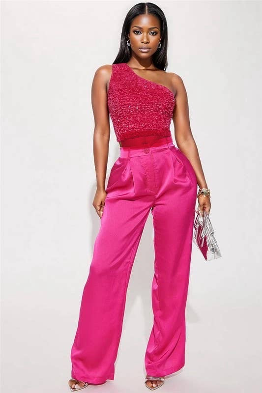 “Love of Christ” Satin Wide Leg Pants - Pink