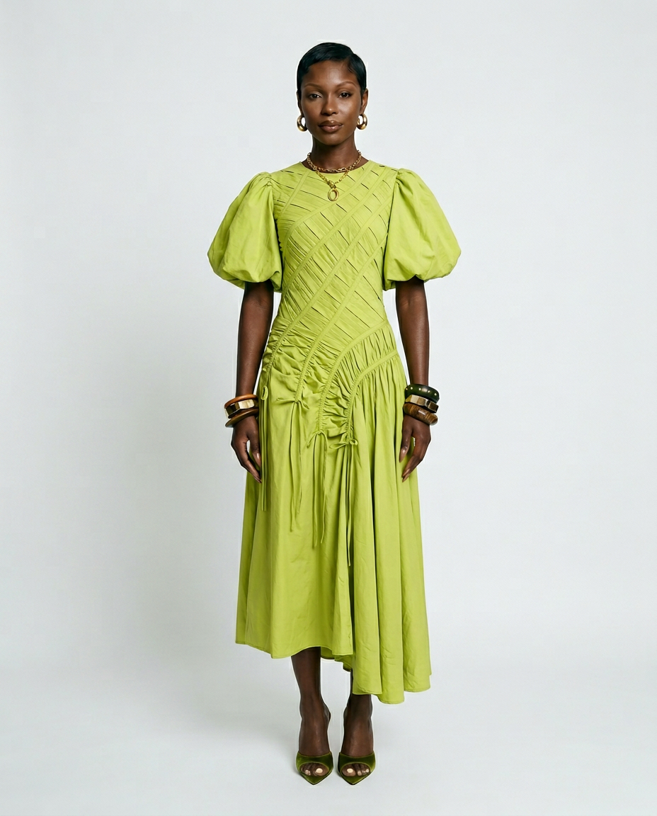 The Phoebe Pleated Puff Sleeve Dress